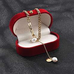 Ионное покрытие (ip) 304 нержавеющая сталь и пластик жемчуг рис кулон ожерелья для женщин NJEW-P320-22G