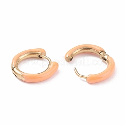 ツートンカラーの304ステンレススチール製チャンキーフープピアス（エナメル加工、女性用、イオンプレーティング（IP））  18KGP本金メッキ  ライトサーモン  10ゲージ  15~16x2.5~3mm  ピン：1mm&nbsp;EJEW-C043-11-08G