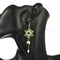 Boucles d'oreilles pendantes en acier inoxydable 304 avec perles de verre&nbsp;EJEW-MZ00808-01