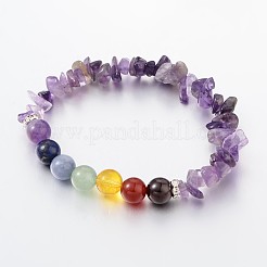 Chips et bracelets extensibles en perles de pierres précieuses naturelles chakra rond&nbsp;BJEW-JB01990