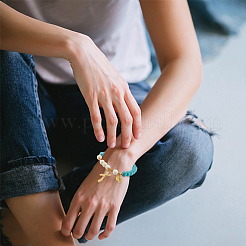 Синтетический бирюзовый круглый эластичный браслет из бисера BJEW-PH01531-02