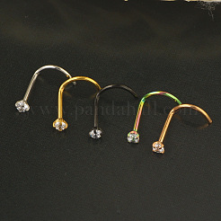 Anillos nasales de cola de pez redondos y planos con micropavé de circonita cúbica transparente de acero inoxidable 304&nbsp;WG924B3-03