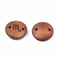 ウッドリンクコネクター  星座12個のフラットラウンド  染め  蠍座  15x4mm  穴：1.6mm&nbsp;WOOD-S053-52A