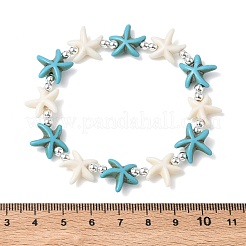 Braccialetti elastici in turchese sintetico e perline di ematite non magnetica per donne e uomini&nbsp;BJEW-JB13728-01