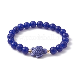 Bracelets extensibles en perles de porcelaine de jade et de tortue de mer naturelles teintes pour femmes&nbsp;BJEW-JB09994