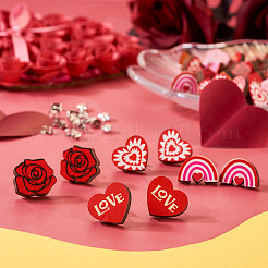 40 шт. 4 стильных серьги-гвоздики из натурального дерева на тему Дня святого Валентина&nbsp;EJEW-TA0001-27