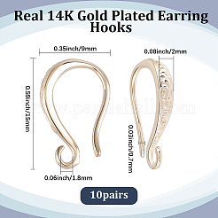 真鍮製ピアスフック10組  ライトゴールド  15x9x2mm  穴：1.8mm  ピン：0.7mm&nbsp;KK-BBC0025-12A