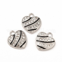 合金エナメルチャーム  クリスタルラインストーン付き  ハートチャーム  プラチナ  15x13.5x3mm  穴：2mm&nbsp;PALLOY-I217-32P