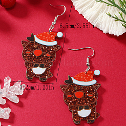 Jolies boucles d'oreilles pendantes en acrylique en forme de renne de Noël&nbsp;WY1502-3