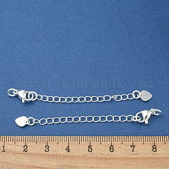 ラックメッキ真鍮チェーンエクステンダー  カニカン付き  長持ちメッキ  カドミウムフリー＆鉛フリー  ハート  銀  75mm&nbsp;FIND-T071-14S