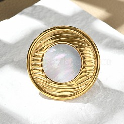 Плоские круглые кольца из нержавеющей стали 304 с белыми ракушками для женщин RJEW-G346-05G-02