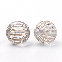 メッキクリアアクリルビーズ  ゴールドライン入り  コルゲートラウンド  透明  16mm  穴：2mm&nbsp;X-PACR-Q115-60-16mm