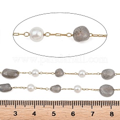 Pepite di labradorite naturale e catene a maglie realizzate a mano in acciaio inossidabile 316.&nbsp;CHS-K021-14G-19