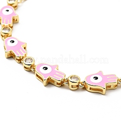 Прозрачный кубический цирконий и эмаль хамса рука с браслетом-слайдером со звеньями от сглаза BJEW-A127-02G