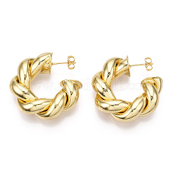 真鍮ツイストラウンドスタッドピアス  女性用ハーフフープピアス  ゴールドカラー  35.5x36x11mm  ピン：0.8mm&nbsp;EJEW-P214-14G