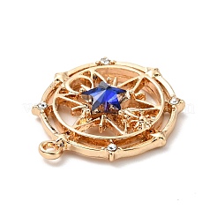 カット加工ガラスペンダント  ライトゴールドメッキ合金パーツ  スターとフラットラウンド  ブルー  29.5x26x5mm  穴：1.6mm&nbsp;FIND-G028-01F-LG