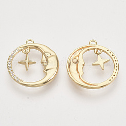 Латунные микропаве прозрачные подвески с фианитом&nbsp;KK-T054-18G-NF