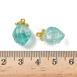 クリアガラスペンダント  ストロベリーチャーム  黄金の合金エナメルパーツと  ツートン  ダークターコイズ  18x12x10.5mm  穴：1.5mm&nbsp;GLAA-P072-03G-06