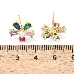 Blume Messing kubisch Ohrringe Zirkonia Ohr&nbsp;EJEW-P336-06G