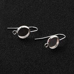 304ステンレススチールピアスフック  垂直ループ付き  フラットラウンド  925銀メッキ  20x10x1.5mm  穴：1.8mm  トレイ：8mm  20ゲージ  ピン：0.8mm&nbsp;STAS-F271-01A-S