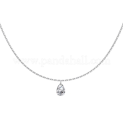 Прозрачный кубический цирконий каплевидный кулон 925 стерлинговое серебро кабельные цепочки ожерелья для женщин NJEW-S457-03P
