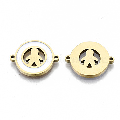 304ステンレスエナメル鋼リンクコネクター  レーザー切断  少年とフラットラウンド  ゴールドカラー  14.5x18.5x2mm  穴：1.2mm&nbsp;X-STAS-S080-008G