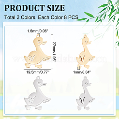 16色201ステンレススチールペンダント2個  アヒル  ゴールデン·ステンレス鋼色  27x19.5x1mm  穴：1.6mm  8個/カラー&nbsp;FIND-DC0001-58