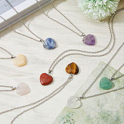 8 шт. 8 стиля ожерелье с подвеской в форме сердца из натуральных смешанных драгоценных камней с цепочками из сплава&nbsp;NJEW-FI0001-45