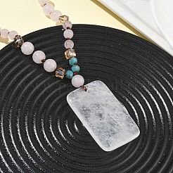 天然水晶の長方形ペンダント、ガラスビーズのロングネックレス  29.92インチ（76cm）&nbsp;GG-CBAE048-02C