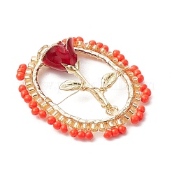 Овальные стеклянные бусины с подвесками в виде роз PALLOY-MZ00579-01