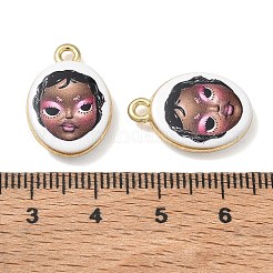 プリント合金ペンダント  女の子のチャームが付いた楕円形  ラックめっき  カドミウムフリー＆ニッケルフリー＆鉛フリー  ゴールドカラー  キャメル  20x13.5x3.5mm  穴：1.8mm&nbsp;AL-CBA4262-10A-01