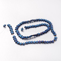 電気メッキ非磁性合成ヘマタイトビーズ連売り  艶消し  スター  ブルーメッキ  6x6x3mm  穴：1mm  約82個/連  15.7インチ&nbsp;G-F300-24B-F05