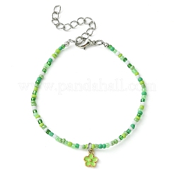 Braccialetto con ciondolo a forma di fiore in lega con catene di perline di vetro da donna&nbsp;BJEW-JB09681