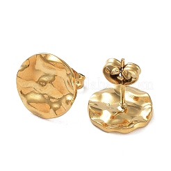 Ионное покрытие (ip) 304 текстурированные плоские круглые серьги-гвоздики из нержавеющей стали для женщин&nbsp;EJEW-P234-11G