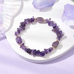 天然アメジストチップと直方体ビーズのストレッチブレスレット（女性用）  内径：2-1/8インチ（5.3cm）&nbsp;BJEW-JB10808-01