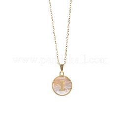 Colliers à pendentif initial en coquillage blanc naturel rond et plat en acier inoxydable pour femmes&nbsp;FS-WG6FA45-09
