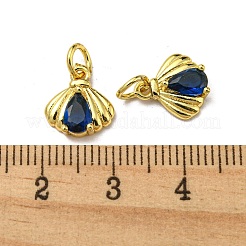 18KGP本金メッキ真鍮チャーム  ガラスと丸カン付き  貝殻の形のチャーム  ダークブルー  11x10x3.5mm  穴：3mm&nbsp;KK-L209-032G