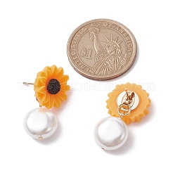 Orecchini a bottone con girasole in perle naturali e resina&nbsp;EJEW-JE05693-02