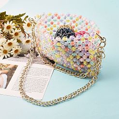 透明アクリル二層ビーズ織りバッグ  アルミダブルリンクバッグチェーンストラップ付き  カラフル  420mm&nbsp;AJEW-BA00091