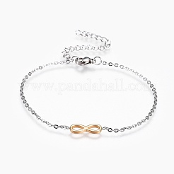 304ステンレススチールジュエリーセット  ブレスレット  ネックレスやピアス  無限大  ゴールデン·ステンレス鋼色  18.1インチ（46.2cm）  1mm  6-3/4インチ（17cm）  1mm  13x5x2mm  ピン：0.8mm&nbsp;SJEW-F204-17GP