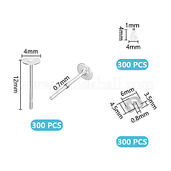 300 шт. фурнитура для сережек-гвоздиков из нержавеющей стали 304&nbsp;STAS-UN0052-50
