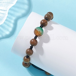Verstellbare Armbänder aus Holz und natürlichem Pfauenachat für Damen und Herren&nbsp;BJEW-TA00733
