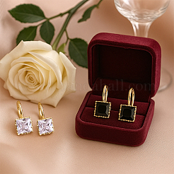 4 шт. квадратные серьги-подвески с кубическим цирконием из латуни двух цветов&nbsp;EJEW-GO0001-10