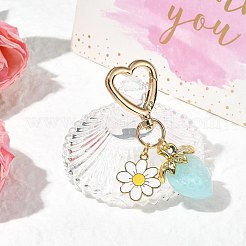 アクリル製イチゴペンダント装飾  合金エナメルの花とハートの回転スナップフック留め金チャーム  淡いターコイズ  70mm&nbsp;HJEW-SW00120-05