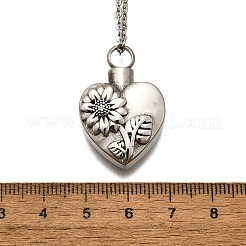 Colliers avec pendentif en forme de cercueil cinéraire en forme de cœur et de tournesol en acier inoxydable 304&nbsp;NJEW-V002-03P