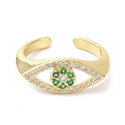 Сглаз реальные 18k покрытием манжеты кольца для женщин подарок, открытые кольца из латуни, микропаве, кубический цирконий, зелёные, размер США 7 1/2 (17.7 мм)