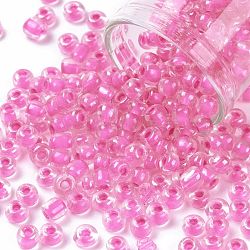 6/0 Glass Seed Beads, Transparent Inside Colours Luster, Round Hole, Round, Orchid, 6/0, 4~5x2.5~4.5mm, Hole: 1.2mm, about 500pcs/50g