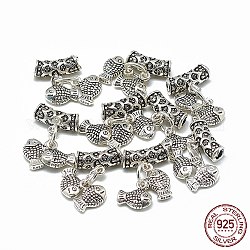 Tailandia 925 pendenti pendenti in argento sterling, pesce, argento antico, 17mm, Foro: 2 mm, Pesce: 7x8x2.5 mm