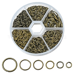 1 jeu d'anneaux en fer, formats mixtes, anneaux de jonction ouverts, rond, bronze antique, 18~21 jauge, 4~10x0.7~1mm, diamètre intérieur: 2.6~8 mm, 10g / taille, 6 tailles, environ 1000 pcs / boîte