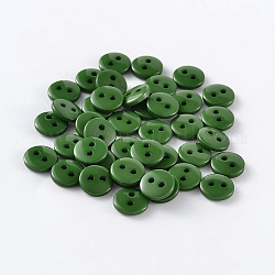 Pulsanti resina rotonda e piatta cucire 2 fori per i costumi, verde scuro, 9x2mm, Foro: 1 mm